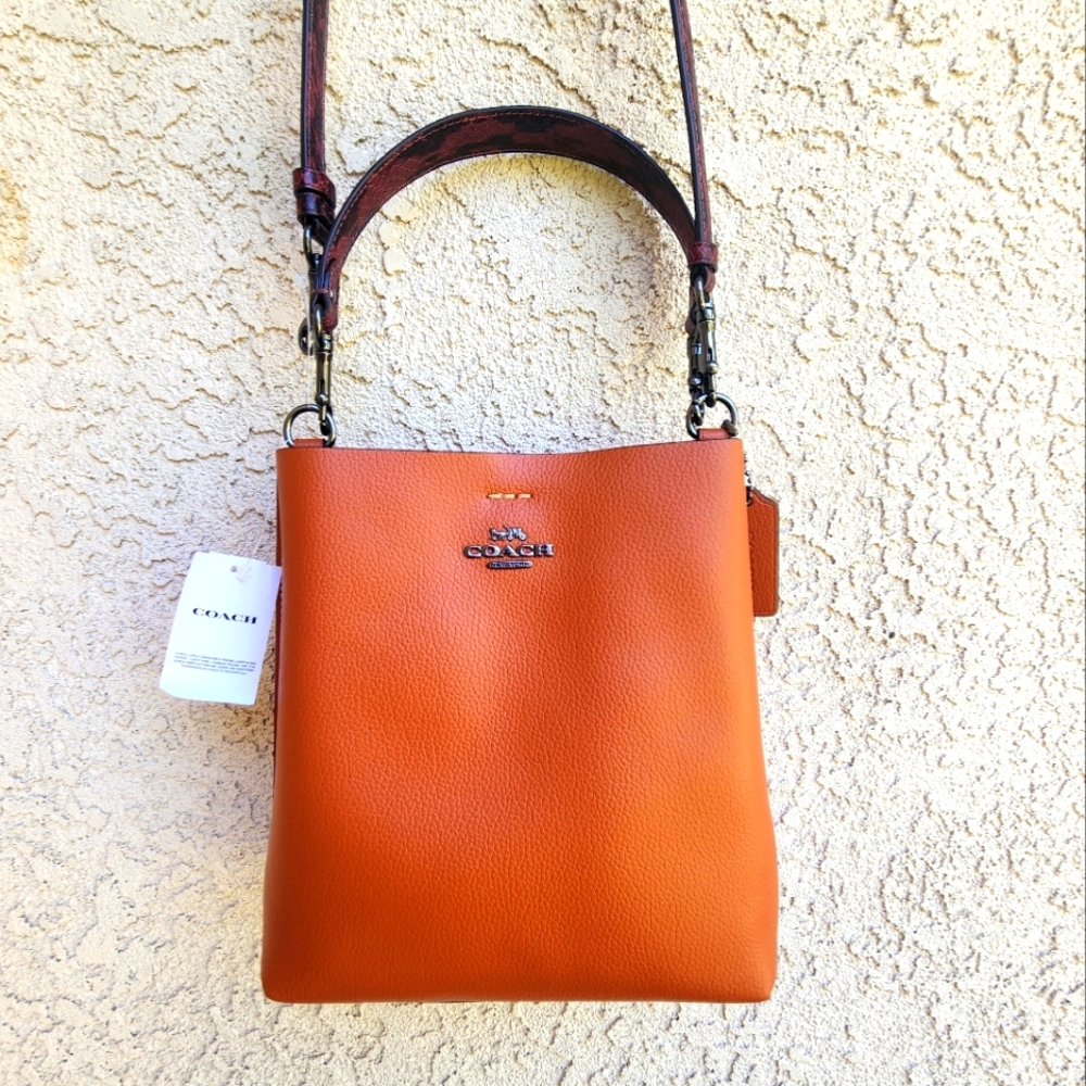 Coach Molly Bucket 22 Leather Tote Handbag Small -Sunset Orange NWT